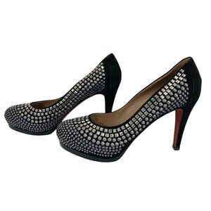 BALDAN VENEZIA BLACK SUEDE SILVER STUD HEELS PUMPS - 8